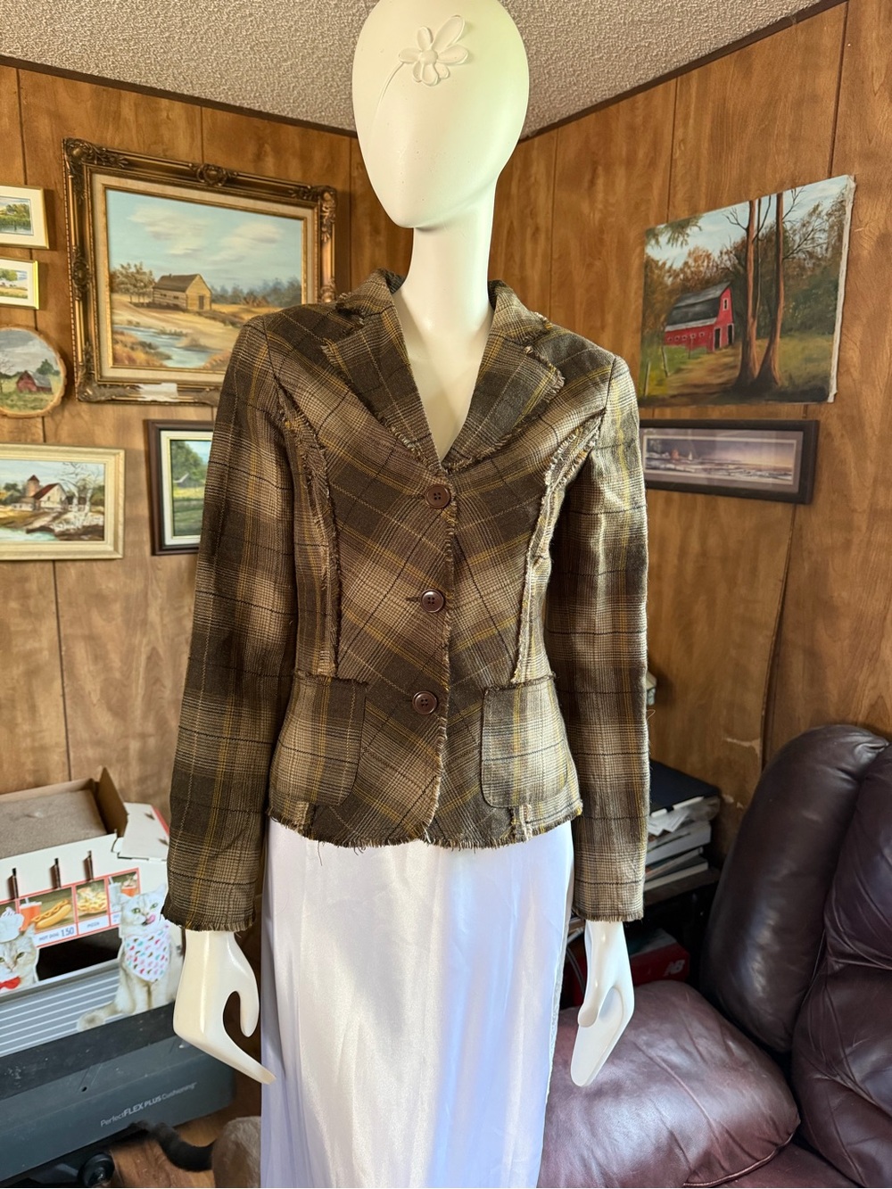 Plaid Wool Blend Blazer Jacket
